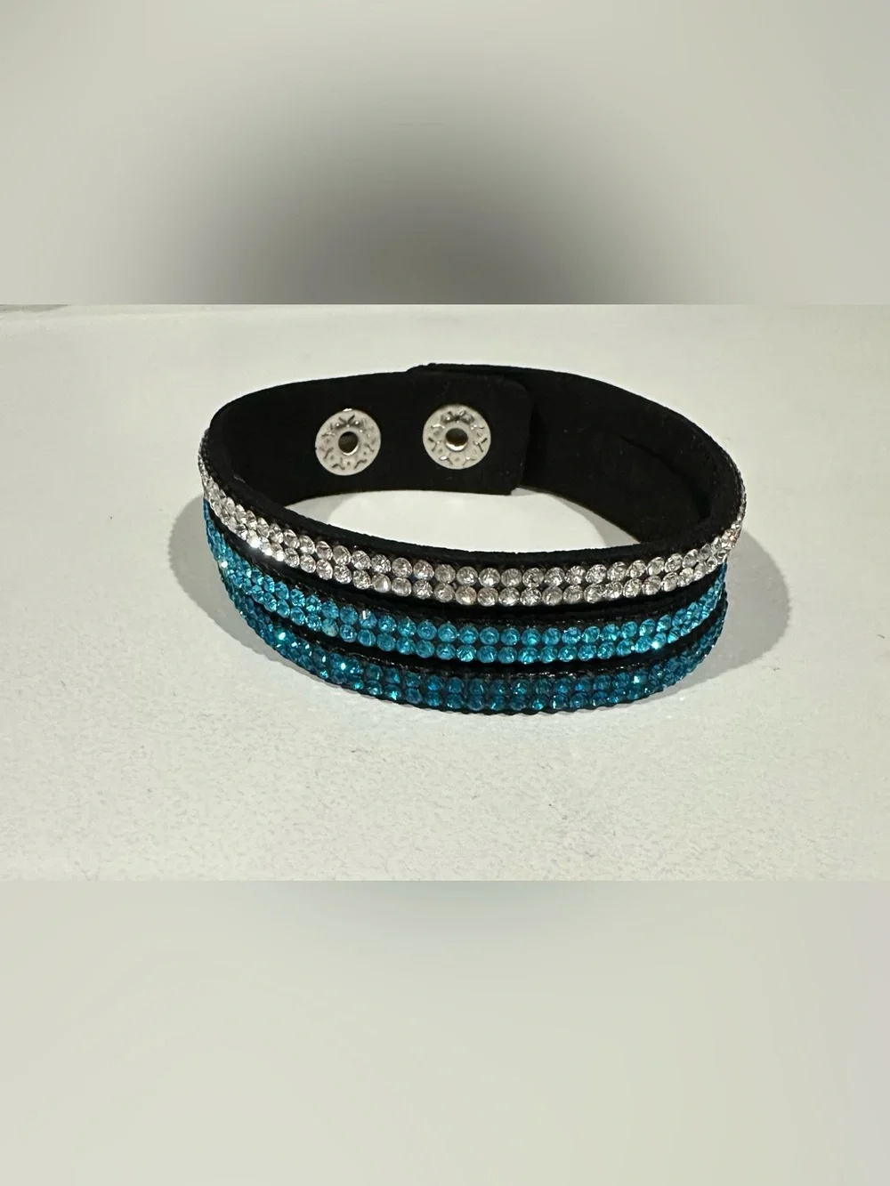Rhinestone Wrapped Wristband - Blue & Silver Sparkle